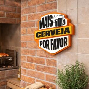 Placa Decorativa para Cantinho do Churrasco Mais Cerveja Por Favor em MDF com Relevo (Cervejas)