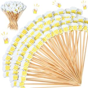 Tioncy 100 palitos de coquetel de cerveja 12 cm palitos de coquetel de cerveja para aperitivos espetos decorativos de bambu decorações Oktoberfest palhetas de comida de frutas para suprimentos de (Cervejas)