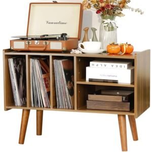 Suporte para toca-discos com armazenamento de vinil comporta até 136 kg, grande armário de mesa para armazenamento de álbum com suporte de prateleira de exibição de vinil, suporte de toca-discos de (Equipamentos)