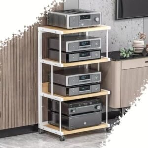 Suporte de áudio HiFi Rack AV Gabinete, rack de armazenamento de mídia portátil prateleira de canto 3 4 níveis amplificador prateleira suporte toca-discos (branco, 3 níveis - 70 cm) (Equipamentos)