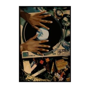 Arte de parede abstrata em tela de mulher negra 40,6 x 61 cm sem moldura, disco de música afro-americana vintage decoração de parede com mãos de DJ no toca-discos, arte retrô de disco de vinil para (Discos de Vinil)