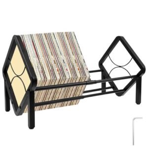 bigjvbfv Suporte de disco de vinil, comprimento ajustável, suporte vertical de aço carbono, exibição de disco de vinil, suporte organizador de discos, rack de armazenamento LP de camada dupla para (Equipamentos)