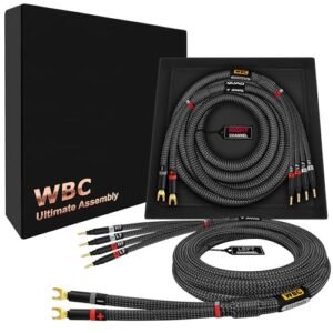 WORLDS BEST CABLES 10 pés Ultimate - 7 AWG - Ultra-Pure OFC - Cabo de alto-falante audiófilo HiFi HiFi extra premium par com plugue Eminence Gold Spade (x2) e banana (x4) e revestimento de tweed de (Equipamentos)