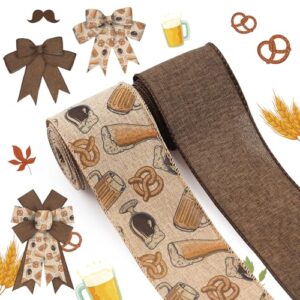 ALIBBON 2 rolos 6,3 cm × 5 jardas Oktoberfest fita de cerveja alemã bávara fita de tecido marrom para decoração de Oktoberfests, guirlanda, artesanato, laços, presentes, embrulho, festival de cerveja, (Cervejas)