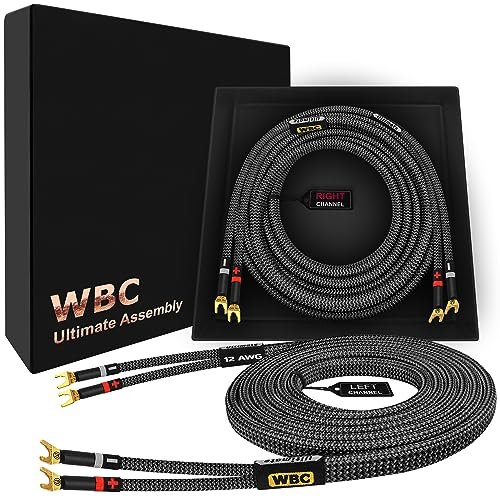 WORLDS BEST CABLES 15 pés Ultimate - 12 AWG - Ultra-Pure OFC - Cabo de alto-falante audiófilo HiFi Premium, par com plugues Eminence Spade e jaqueta de tweed de carbono (Equipamentos)