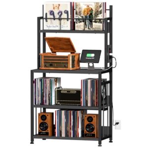 EasyCom Suporte para toca-discos com armazenamento de vinil, suporte para toca-discos com capacidade para até 300 álbuns, grande mesa de toca-discos com estação de carregamento, suporte de disco de (Equipamentos)