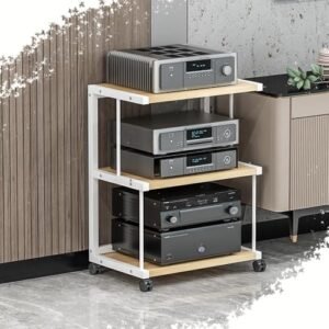 Suporte de áudio HiFi Rack AV Gabinete, rack de armazenamento de mídia portátil Prateleira de canto 3 4 níveis Amplificador Rack Prateleira Suporte para toca-discos (branco, 3 níveis - 70 cm) (Equipamentos)