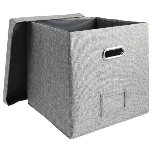 Caixa de armazenamento de discos de vinil, caixa organizadora de álbum de 33 cm com capacidade para 50 álbuns, armazenamento empilhável de álbuns, caixa de armazenamento de tecido com tampa, caixa (Discos de Vinil)