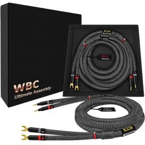 WORLDS BEST CABLES Cabo de alto-falante audiófilo HiFi extra premium 7 AWG - OFC ultra puro - Par de cabos para alto-falantes Eminence Gold Banana (x2) e Spade (x2) e revestimento de tweed de carbono (Equipamentos)