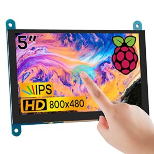 Hosyond Tela sensível ao toque IPS LCD de 5 polegadas, tela capacitiva 800 × 480, monitor HDMI para Raspberry Pi 5/4/3, BB Black, Windows 10 8 7 (CDs)