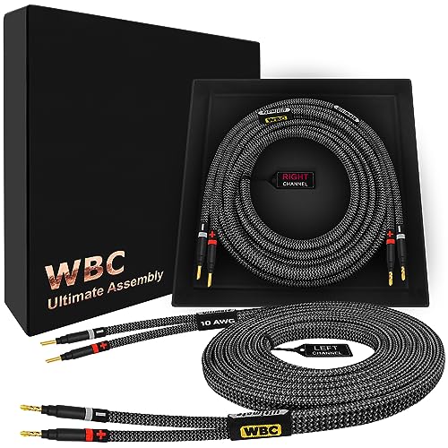 WORLDS BEST CABLES Cabo de alto-falante HiFi Audiófilo Premium 10 AWG - Ultra-Pure OFC - Par de cabos audiófilos HiFi Eminence Gold Banana e Jaqueta de Tweed de Carbono (Equipamentos)