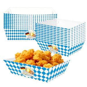 TRBSXRT 20 peças de suprimentos de festa Oktoberfest, bandejas de comida de papel azul e branco da Oktoberfest, bandeja dobrável para montar para festivais de cerveja, pratos de servir descartáveis (Cervejas)
