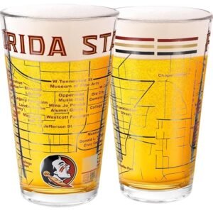 Greenline Goods Conjunto de 2 copos de cerveja Florida State University - Logotipo Seminoles colorido e mapa do campus - Ideia de presente FSU Seminoles para graduados e ex-alunos - Copos (Cervejas)