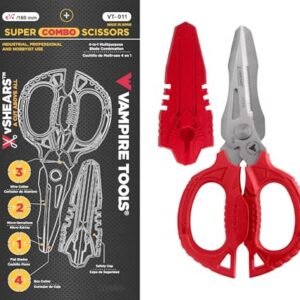 Tesoura VamPLIERS VT-011 V-Shears A Cut Above All da Vampire Tools Super Combo Tesoura Melhor Tesoura 4 em 1 Multiuso, Design Compacto, Lâminas de Aço Inoxidável de Couro de Tesoura, Corda/Carboard de Nylon, Melhor Presente (CDs)