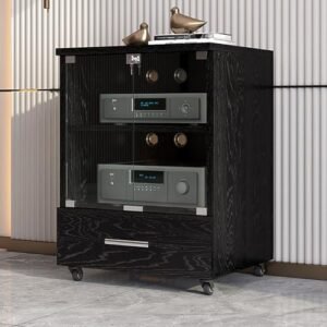 Suporte para toca-discos estéreo - Armário de mídia AV moderno com porta, rack de equipamento resistente para soluções de armazenamento em casa, escritório e teatro (Equipamentos)