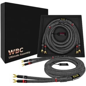 WORLDS BEST CABLES 10 pés Ultimate - 7 AWG - Ultra-Pure OFC - Cabo de alto-falante audiófilo HiFi extra premium par com plugues Eminence Spade e jaqueta de tweed de carbono (Equipamentos)