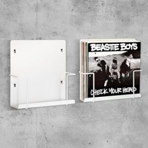 STOWAX Suporte de exibição de armazenamento de discos de vinil pacote com 2 - suporte de parede branco fosco - Serve para 30 LPs - Prateleiras de aço minimalistas - Suporte organizador de discos de (Equipamentos)