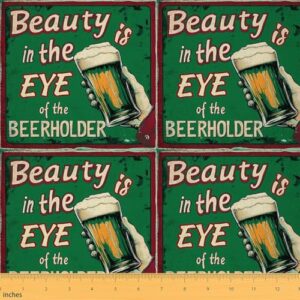Erosebridal Cans Fabric by The Yard, The Best Beer is an Open One Craft Patchwork Tecido de estofamento, Cerveja Retrô DIY Tecido Decorativo Crianças Adultos, Verde Vermelho Vintage Interior e (Cervejas)