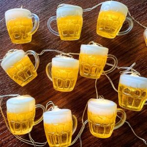 Haosonw Cordão de luzes para caneca de cerveja, USB e operado por bateria com controle remoto de 3 m, 15 LEDs, para decoração de festa tropical do dia de São Patrício, bar, quarto, clube de verão (Cervejas)