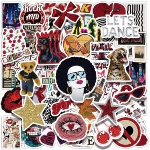 50 pçs adesivos vintage disco rock glitter para mulheres homens adultos, pacotes de adesivos de garrafa de água, adesivos de vinil à prova d'água para laptop, motocicleta, bicicleta, skate, bagagem (Discos de Vinil)