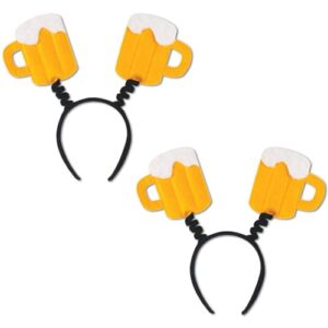 Beistle Pacote com 2 canecas de cerveja, faixa de cabeça amarela de caneca de cerveja e acessório de fantasia alemã, chapéu para festa do Dia de São Patrício e Oktoberfest (Cervejas)
