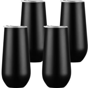 Kit 4 Taças Térmicas Para Espumante Champagne Com Tampa Copo Formato Flauta Drink Premium 180ml Mantém Temperatura 6 Horas (Preto) (Cervejas)