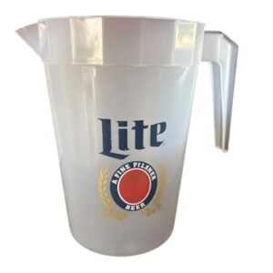 Miller Lite Jarra de cerveja, plástico branco, logotipo Pilsner fino, servidor de bebidas com alça e bico (Cervejas)