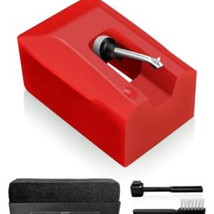 Agulhas de toca-discos de diamante ATN95E vermelhas para Audio Technica AT95E Stylus ATN95E Stylus de substituição adequada para toca-discos Audio-Technica AT-LP120-USB com escova Phono não serve para (Equipamentos)