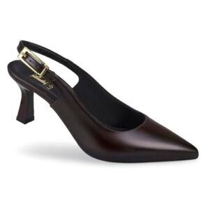 Scarpin Feminino Slingback Salto Fino Médio Com Fivela No Cabedal Elegante E Social 028 (Café, BR, Adulto, Numérico, 34) (Café)