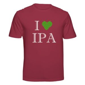 Camiseta Eu Amo Cerveja IPA 100% algodão Masculina Vermelha, Preto, Cáqui, Verde Musgo (BR, Alfa, GG, Regular, Vermelho) (Cervejas)
