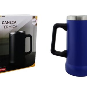 Caneca Térmica de Cerveja com Parede Dupla, 740ml, Alça Ergonômica, Acabamento Premium, 14cm Altura (Azul) (Cervejas)