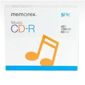 Memorex 40x Grava uma vez CD-R para áudio - 5 pacotes, capas de joia (CDs)