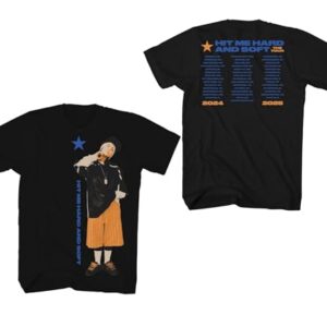Camiseta masculina Billie Eilish Hit Me Hard and Soft Star Tour preta | Mercadoria oficialmente licenciada, Preto, P (CDs)