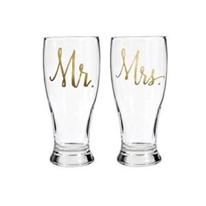 NBGRLVS 2 peças Mr. & Mrs. Wedding Pilsner Glass Pub Glasses, 540 ml, Escrita Dourada (Cervejas)