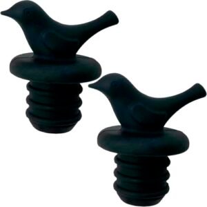 Kit com 2 Tampa Rolha De Silicone Formato Pássaro para Garrafas Vinho Espumante (Preto) (Vinhos)