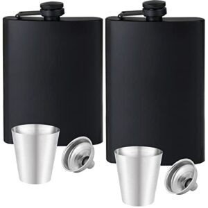 355 ml 227 g 2 unidades de cantil para bebidas alcoólicas para homens, preto fosco, aço inoxidável, à prova de vazamento e funil, copo de vinho, com tampa de metal que nunca perde, frascos de bebida para presente de festa de casamento, atividades ao ar livre (Bebidas)