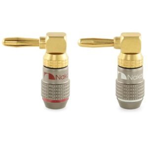 Nakamichi FanLock Série Excel plug banana em ângulo reto (90°), banhado a ouro 24k, 10 AWG–18 AWG, 4 mm, para caixas acústicas, amplificador Hi-Fi e home theater. Conector rápido, 2 Peças (1-Par) (Equipamentos)