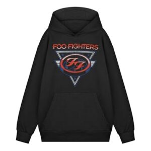 Foo Fighters Moletom com capuz com logotipo da banda | Camiseta gráfica de manga comprida preta clássica | Mercadoria musical com bolso frontal, Preto, GG (CDs)