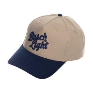 Calhoun Boné masculino Busch Light Structured Baseball – Boné com logotipo costurado em corrente oficialmente licenciado com aba curvada, snapback ajustável, casual, acessório para a cabeça bege (Cervejas)