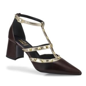 Sapato Feminino Scarpin Spyke Confort Saltinho Baixo Bloco Fivela 005 (Café, BR, Adulto, Numérico, 37) (Café)