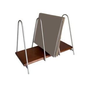 VHDY85KA Organizador de discos de vinil para mesa aberta com base de madeira e suporte de metal (Equipamentos)