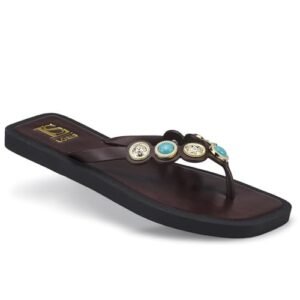 Chinelo Feminino Rasteirinha Aplique Pedraria Confortável 100-001 (Café, BR, Adulto, Faixa Numérico, 33, 34) (Café)