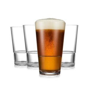 Drinique Copos de vinho inquebráveis Caliber Pint – Conjunto de 4 | Plástico Tritan de 473 ml | Feito com 50% reciclado | Reutilizável, lavável na lava-louças, livre de BPA, inquebrável | Interior, ao (Cervejas)