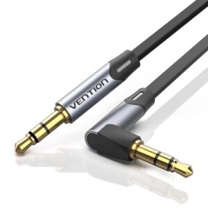 Cabo Auxiliar P2 x P2 Macho 90° Jack 3,5mm Estéreo HIFI 1,5 Metros 1,5m Banhado a Ouro 24K Cabo Plano Blindagem Dupla Cobre Puro OFC para Celular Notebook Computador Caixa de Som (Equipamentos)