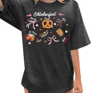 Camiseta feminina alemã Oktoberfest: camiseta grande festival de cerveja bebendo Oktoberfest Party camiseta manga curta, Cinza, M (Cervejas)