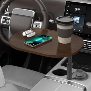 Bandeja de carro para laptop e alimentos, suporte de copo de madeira com altura ajustável, acessórios de carro para mulheres e homens, bandeja de volante rotativa de 360° para Tesla modelo Y/3/S, a (CDs)