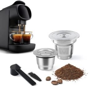 Cápsulas de café reutilizáveis de aço inoxidável grandes e pequenas, compatíveis com L'OR Barista LM8012, cápsulas de café recarregáveis de metal para cápsulas de café ou expresso (Café)