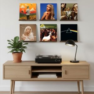Prateleira de suporte de discos de vinil da Ilyapa, pacote com 6 - Expositor de gravação de parede de madeira de expresso. (Equipamentos)