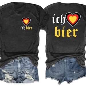 Ithalt Camisetas Oktoberfest femininas de manga curta Ich Heart Bier Shrit German Oktoberfest, Cinza 2, M (Cervejas)
