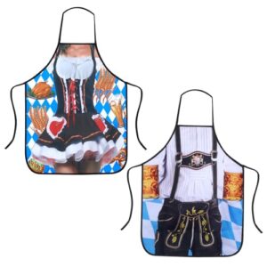 Jaarssho Conjunto de avental Oktoberfest para casais, aventais divertidos Lederhosen & Dirndl para Festival de Cerveja de Munique, Artigos de Festa de Decorações da Oktoberfest, Acessórios de Cozinha (Cervejas)